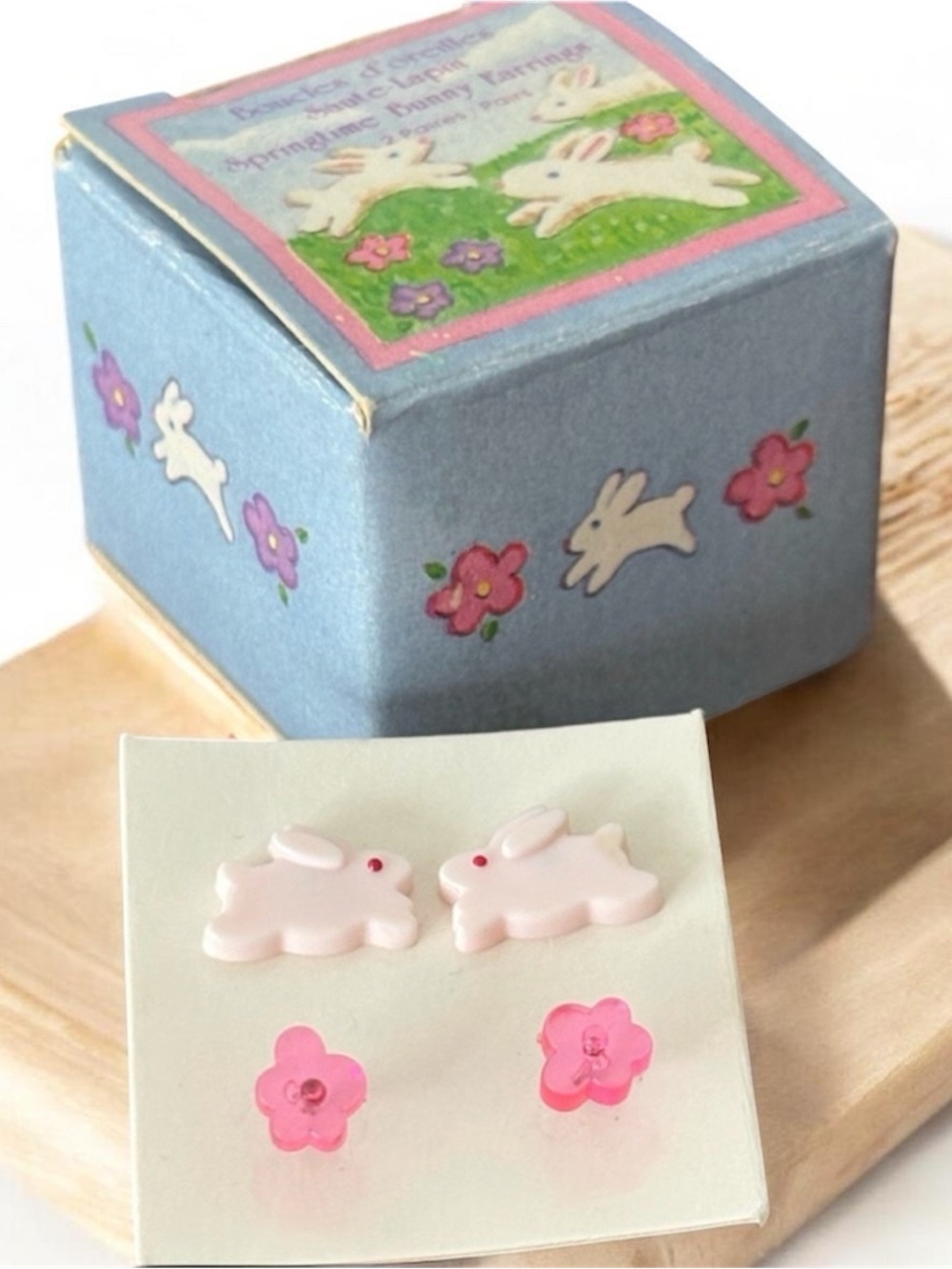 Vintage 1990 Avon Springtime Bunny Earrings 2-Pair Set Pastel Easter NIB